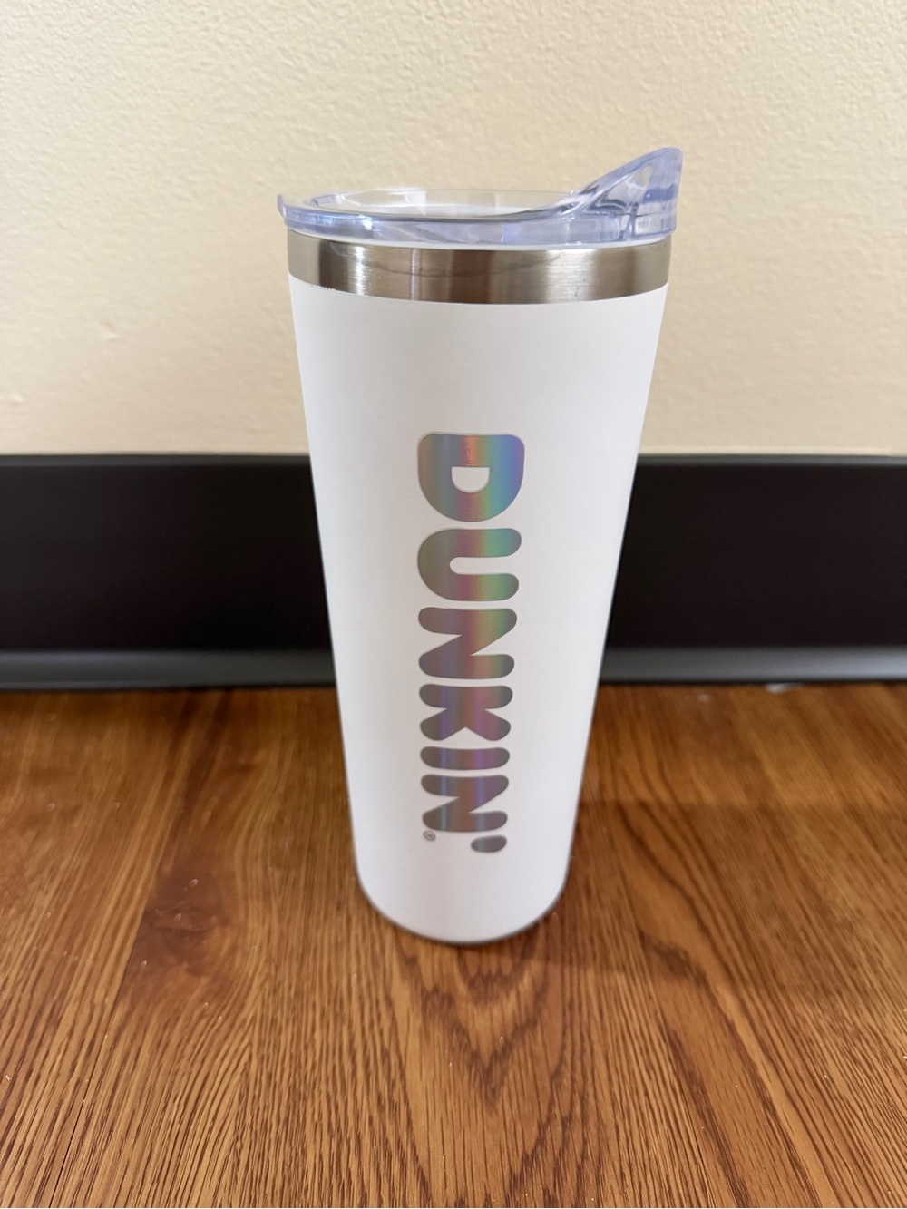 Dunkin White Travel Tumbler with Iridescent Logo